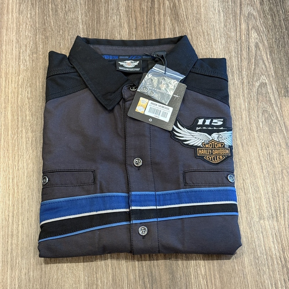 Harley Davidson 115th Anniversary Long Sleeve Button Down Collared Shirt Mens L
